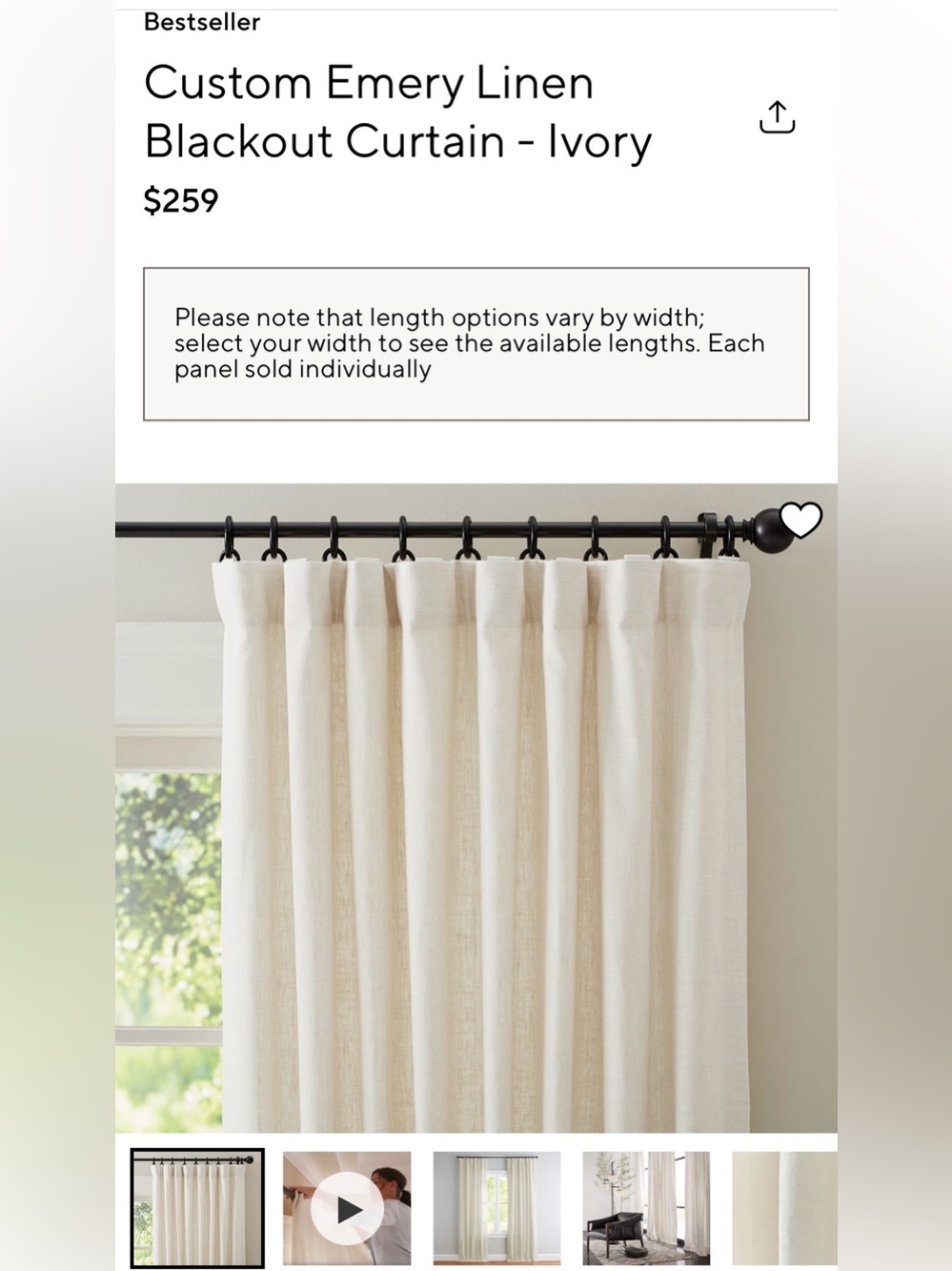 2 Pottery Barn Emery Linen Blackout Curtains, 36w x 108L